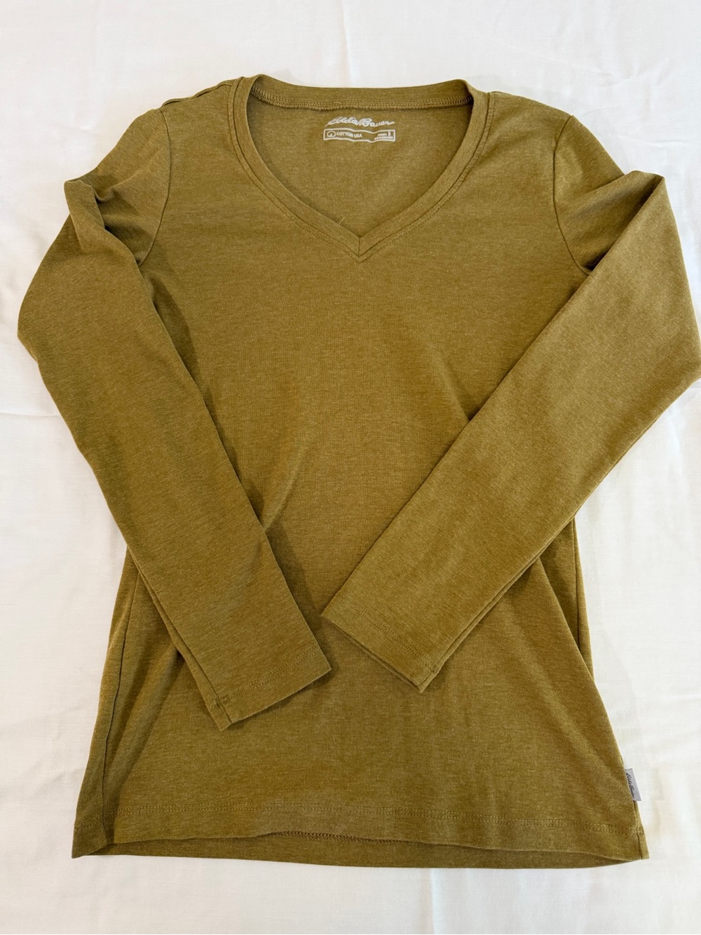 Eddie Bauer Olive Green Long Sleeve V-Neck Top